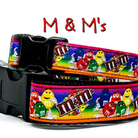 M & M's candy dog collar handmade adjustable buckle  1" or 5/8" wide or leash Petcollarshandmade