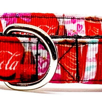 Coca Cola Dog collar handmade adjustable buckle collar 5/8" wide leash fabric Petcollarshandmade