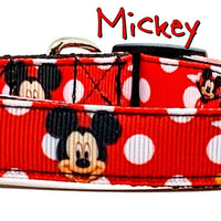 Mickey Mouse Dog collar handmade adjustable buckle collar 5/8" wide or leash Petcollarshandmade