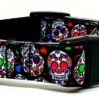 Sugar Skulls dog collar handmade adjustable buckle collar 5/8" wide or leash