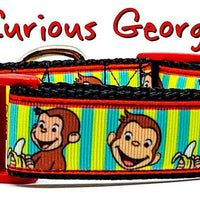 Curious George dog collar Handmade adjustable buckle 1"or 5/8" wide or leash