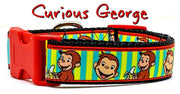 Curious George dog collar Handmade adjustable buckle 1"or 5/8" wide or leash Petcollarshandmade