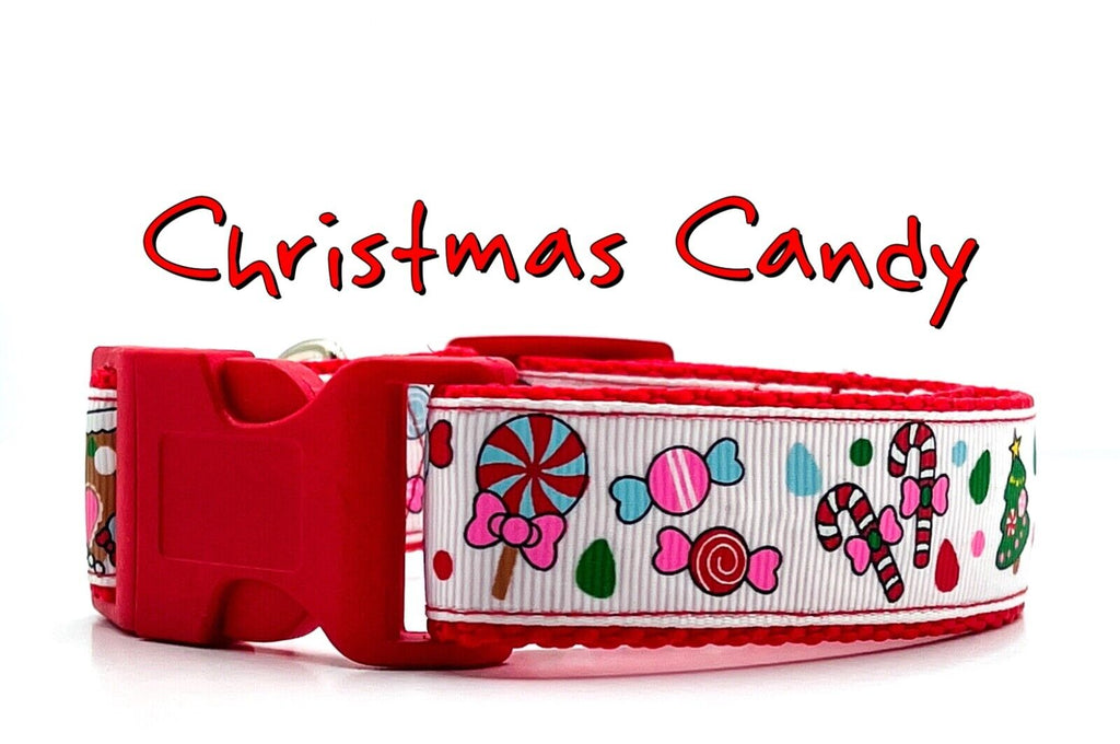 Christmas Candy dog collar handmade adjustable buckle 1" wide or leash