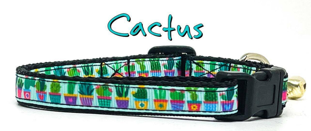 Cactus cat or small dog collar 1/2"wide adjustable handmade collar bell or leash