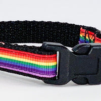 Rainbow Pride cat or small dog collar 1/2"wide adjustable handmade bell or leash
