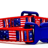 USA Flag cat or small dog collar 1/2" wide adjustable handmade bell or leash