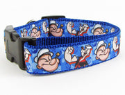 Popeye dog collar handmade, adjustable, buckle collar, 1" wide, blue or leash Petcollarshandmade