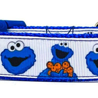 Cookie Monster dog collar handmade adjustable buckle 1" or 5/8" wide or leash