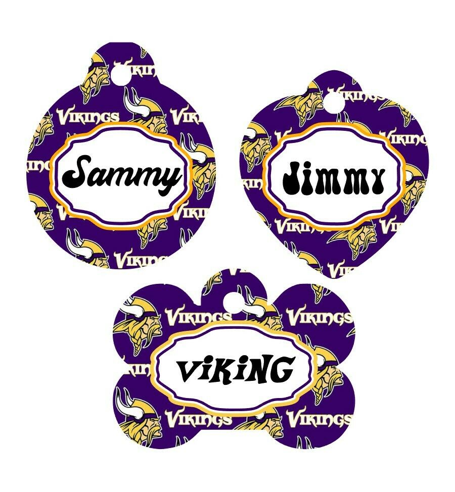 Pet ID Tag Vikings NFL Personalized Custom Double Sided Pet Tag w/name & number - Furrypetbeds