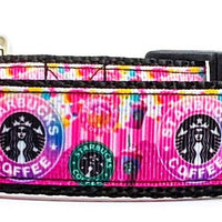 Starbucks coffee dog collar handmade adjustable buckle 1"or 5/8" wide or leash