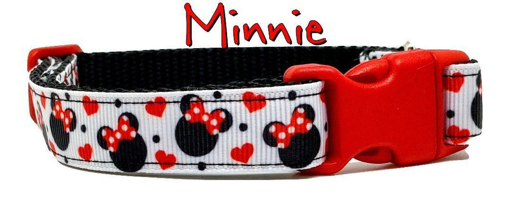 Minnie Mouse dog collar handmade adjustable buckle collar 5/8" wide or leash