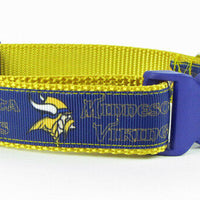 Vikings dog collar handmade adjustable buckle collar football 1" wide or leash - Furrypetbeds