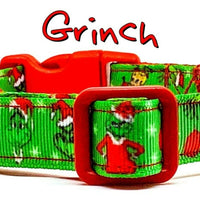 Grinch dog collar handmade adjustable buckle collar 5/8" wide or leash handmade - Furrypetbeds