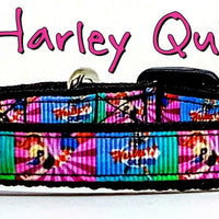 Harley Quinn cat or small dog collar 1/2" wide adjustable handmade bell or leash