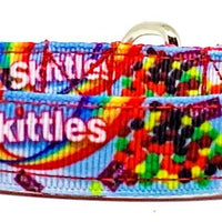 Skittles dog collar handmade adjustable buckle collar 5/8" wide or leash fabric