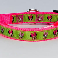 Minnie Mouse cat or small dog collar 1/2" wide adjustable handmade bell or leash Petcollarshandmade