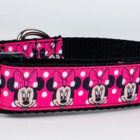 Minnie Mouse Dog collar handmade adjustable buckle 1" or 5/8" wide or leash