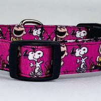 Snoopy dog collar handmade adjustable buckle collar 5/8" wide or leash fabric