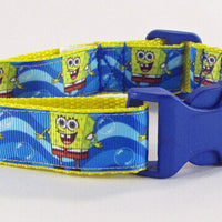 Spongebob dog collar handmade adjustable buckle 1" or 5/8" wide or leash cartoon