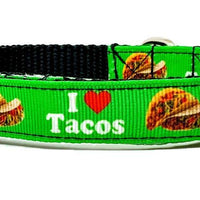 I Love Tacos dog collar handmade adjustable buckle collar 5/8" wide or leash