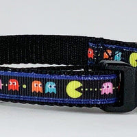 PacMan cat or small dog collar 1/2" wide adjustable handmade bell or leash