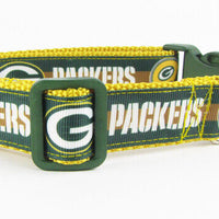 Green Bay Packers dog collar adjustable buckle football 1" or 5/8" wide or leash