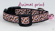 Animal Print cat or small dog collar 1/2" wide adjustable handmade bell or leash