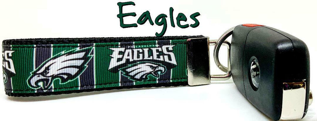 Eagles Key Fob Wristlet Keychain 1"wide Zipper pull Camera strap handmade - Furrypetbeds