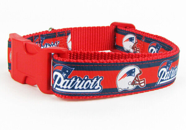 Patriots dog collar handmade adjustable buckle collar football 1" wide or leash