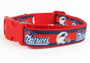 Patriots dog collar handmade adjustable buckle collar football 1" wide or leash Petcollarshandmade