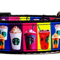 Starbucks coffee dog collar handmade adjustable buckle collar 1" wide or leash