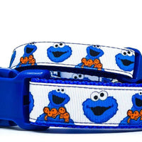 Cookie Monster dog collar handmade adjustable buckle 1" or 5/8" wide or leash