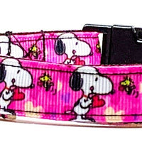 Snoopy dog collar handmade adjustable buckle collar 5/8" wide or leash girly