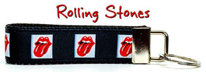 Rolling Stones Key Fob Wristlet Keychain 1"wide Zipper pull Camera strap - Furrypetbeds