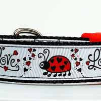 Ladybug dog collar handmade adjustable buckle 1" wide or leash Love Petcollarshandmade