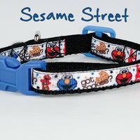 Sesame street cat & small dog collar 1/2" wide adjustable handmade bell leash - Furrypetbeds