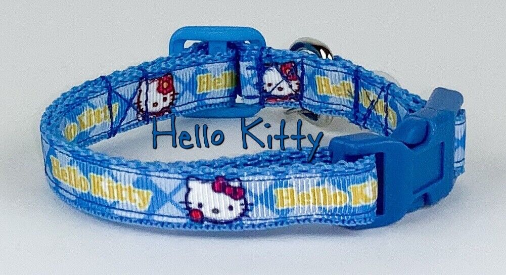 Hello Kitty cat or small dog collar 1/2" wide adjustable handmade bell or leash