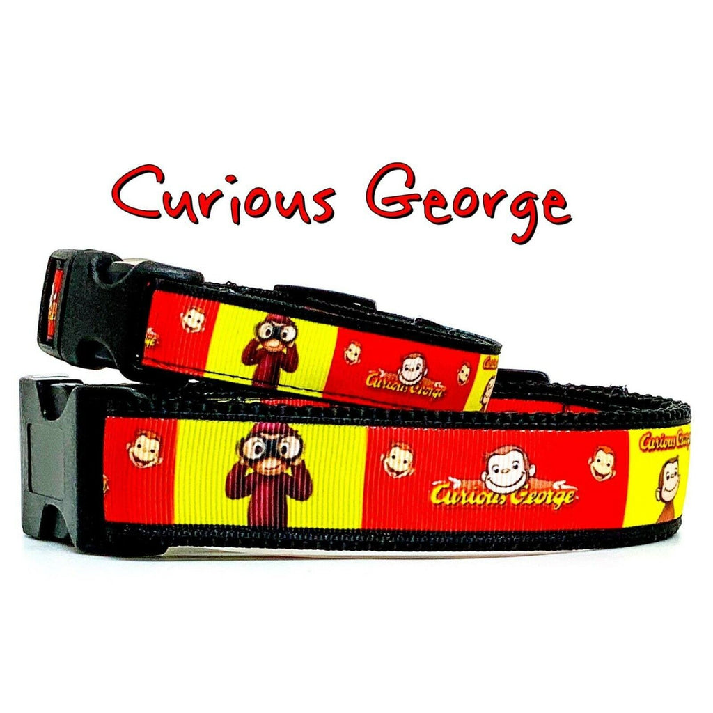 Curious George dog collar Handmade adjustable buckle 1" or 5/8" wide or leash