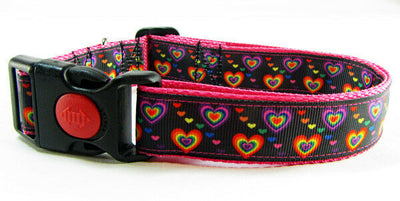 Rainbow Hearts dog collar handmade adjustable buckle collar 1