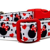 Minnie Mouse dog collar handmade adjustable buckle collar 5/8" wide or leash