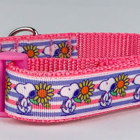 Snoopy dog collar handmade adjustable buckle collar 1" wide or leash Petcollarshandmade