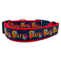 KISS dog collar handmade adjustable buckle 1" or 5/8" wide or leash Rock N Roll
