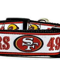 SF 49ers dog collar handmade adjustable buckle football 1" or 5/8" wide or leash