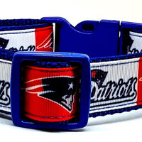 Patriots dog collar handmade adjustable buckle collar football 1" wide or leash Petcollarshandmade