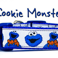 Cookie Monster dog collar handmade adjustable buckle 1" or 5/8" wide or leash