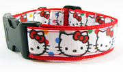 Hello Kitty dog collar handmade adjustable buckle collar 1" wide or leash Petcollarshandmade