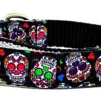 Sugar Skulls dog collar handmade adjustable buckle collar 5/8" wide or leash