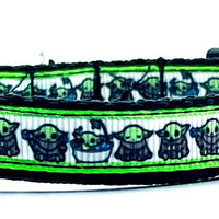 Baby Yoda cat or small dog collar 1/2" wide adjustable handmade bell or leash