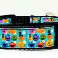 Sesame Street dog collar Handmade adjustable buckle collar 1" wide or leash - Furrypetbeds