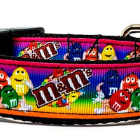 M & M's candy dog collar handmade adjustable buckle  1" or 5/8" wide or leash Petcollarshandmade